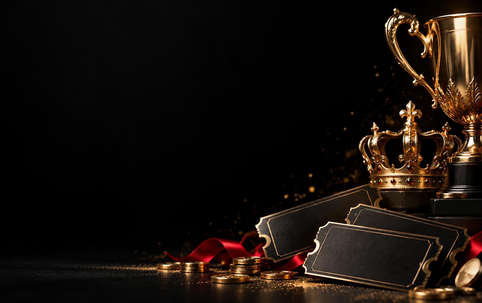 Bilhetes, coroa e troféu dourados da Rifas One